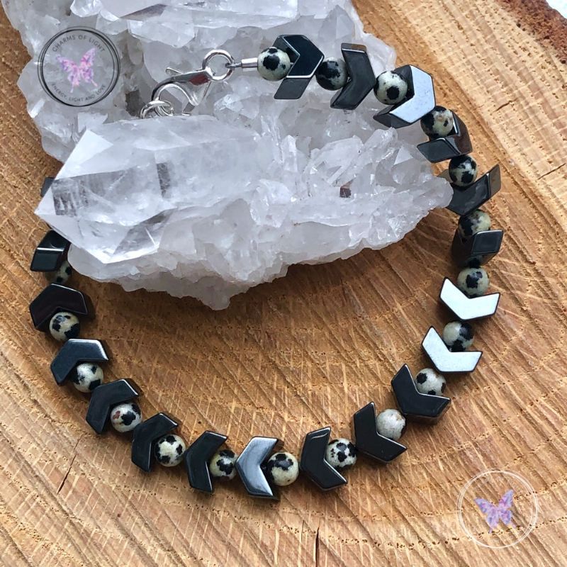 Dalmation Jasper Hematite Arrows Bracelet